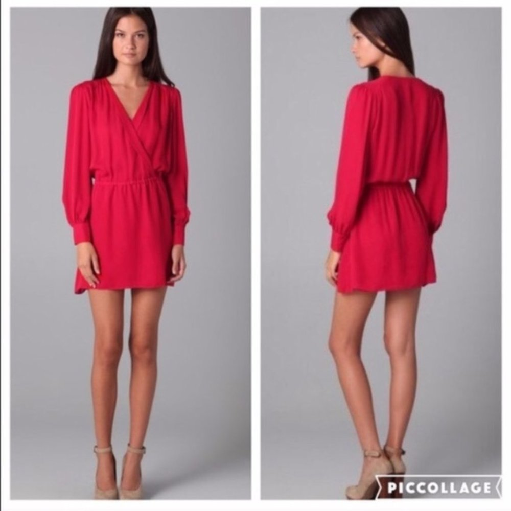Parker Red Silk Long Sleeve Mini Dress M